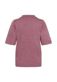 Krótki rękaw, dzianinowa koszula polo w kolorze mauve z kołnierzykiem, gładką teksturą i bocznymi rozcięciami u dołu dla swobodnego kroju.