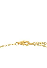 Guldkedja med hänglås och justerbara länkar på en vit bakgrund.