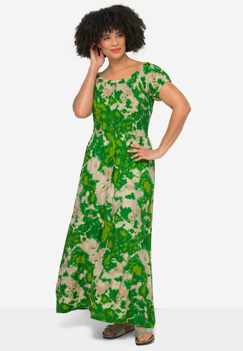 Angel of Style ALLOVERDRUCK RUNHDHALS GESMOKTE BÜSTE HALBARM - Maxikleid - green