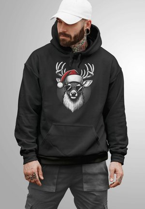 WEIHNACHTEN HIRSCH RENTIER MIT WEIHNACHTSMÜTZE - MOONWORKS - Hoodie - schwarz