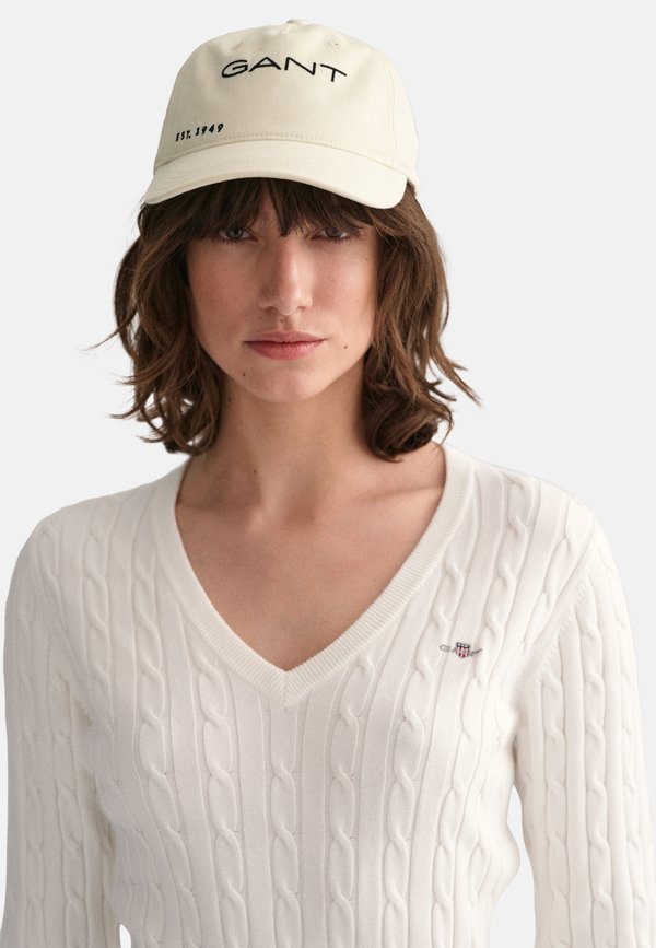 CABLE V NECK - Jumper - eggshell2
