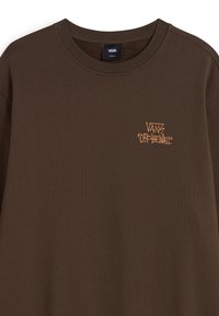 Felpa in cotone marrone con colletto tondo e maniche lunghe, con un logo ricamato di Vans in arancione sul lato sinistro del petto.