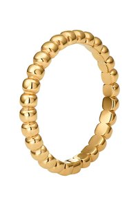 Goldplattierter Ring mit einem glatten, abgerundeten Design. Er verfügt über eine Reihe von abwechselnd konkaven und konvexen, perlenartigen Elementen für Textur.