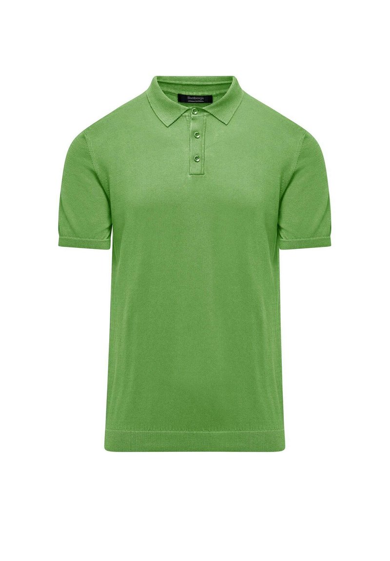 Groene polo shirt met korte mouwen, gemaakt van gladde stof, met een klassieke kraag, drieknoopsluiting en geribbelde zoom en mouwen.