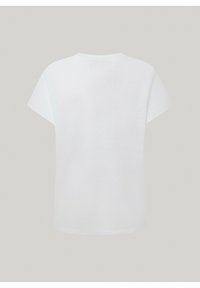 Ploché vystavené bílé tričko s krátkým rukávem, zobrazené zezadu s kulatým výstřihem na neutrálním pozadí.