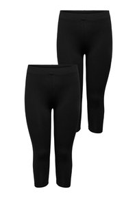 Schwarze Leggings aus einem glatten, dehnbaren Stoff, knielang, mit einem breiten, elastischen Bund für zusätzlichen Komfort und eine optimale Passform.