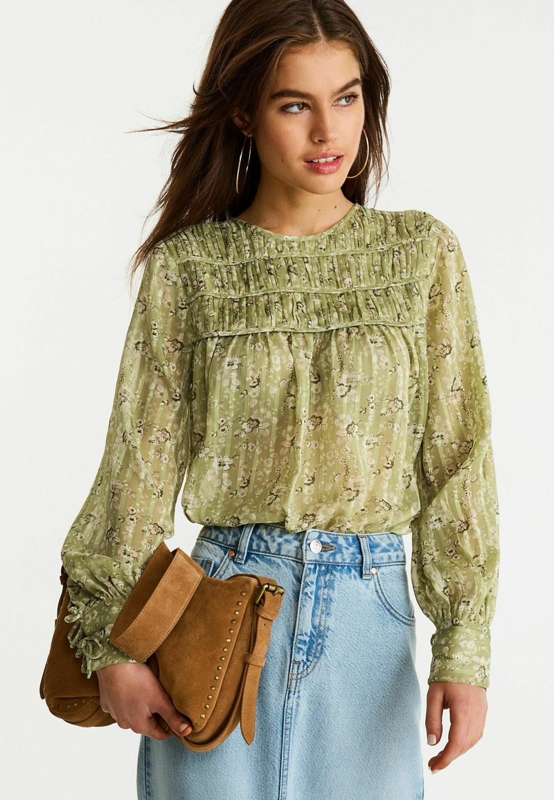 Next SHEER PINTUCK PLEATED REGULAR FIT - Pluus - green floral ditsy