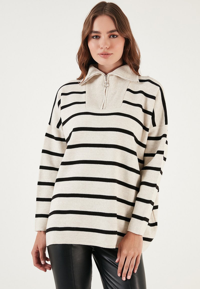 LELA Pulover - light stone/black