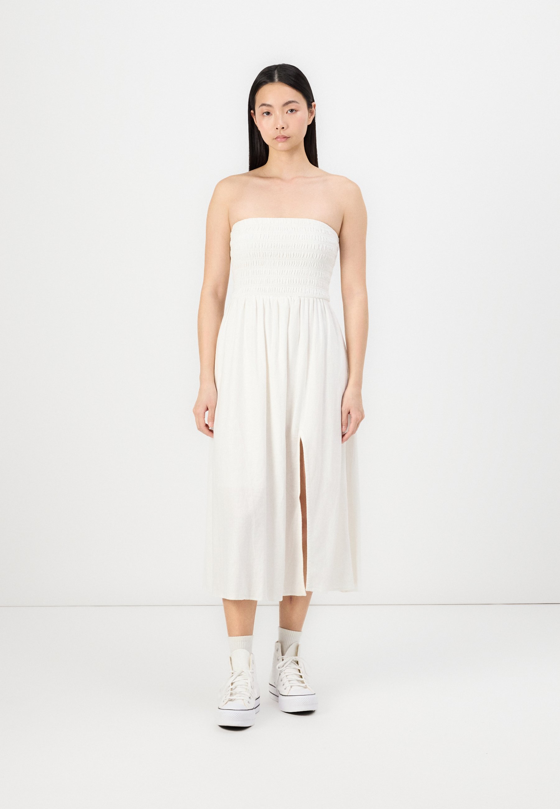 chinese dress ladies ELLISON WHITE STRAPLESS MIDI DRESS – DISSH main image 1