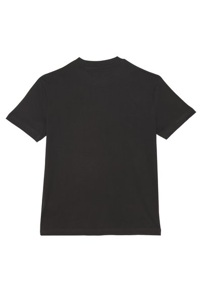 T-shirt nera a maniche corte realizzata in morbido tessuto di cotone, con scollo rotondo e design semplice e privo di decorazioni.