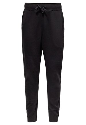 Svarta sweatpants i mjukt tyg, med elastisk midja och dragsko, sidofickor och smalare ben.