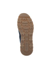 Sole in gomma di una scarpa, caratterizzata da un battistrada con punti di presa. Colore: marrone chiaro con accenti testurizzati. Bordo superiore liscio.