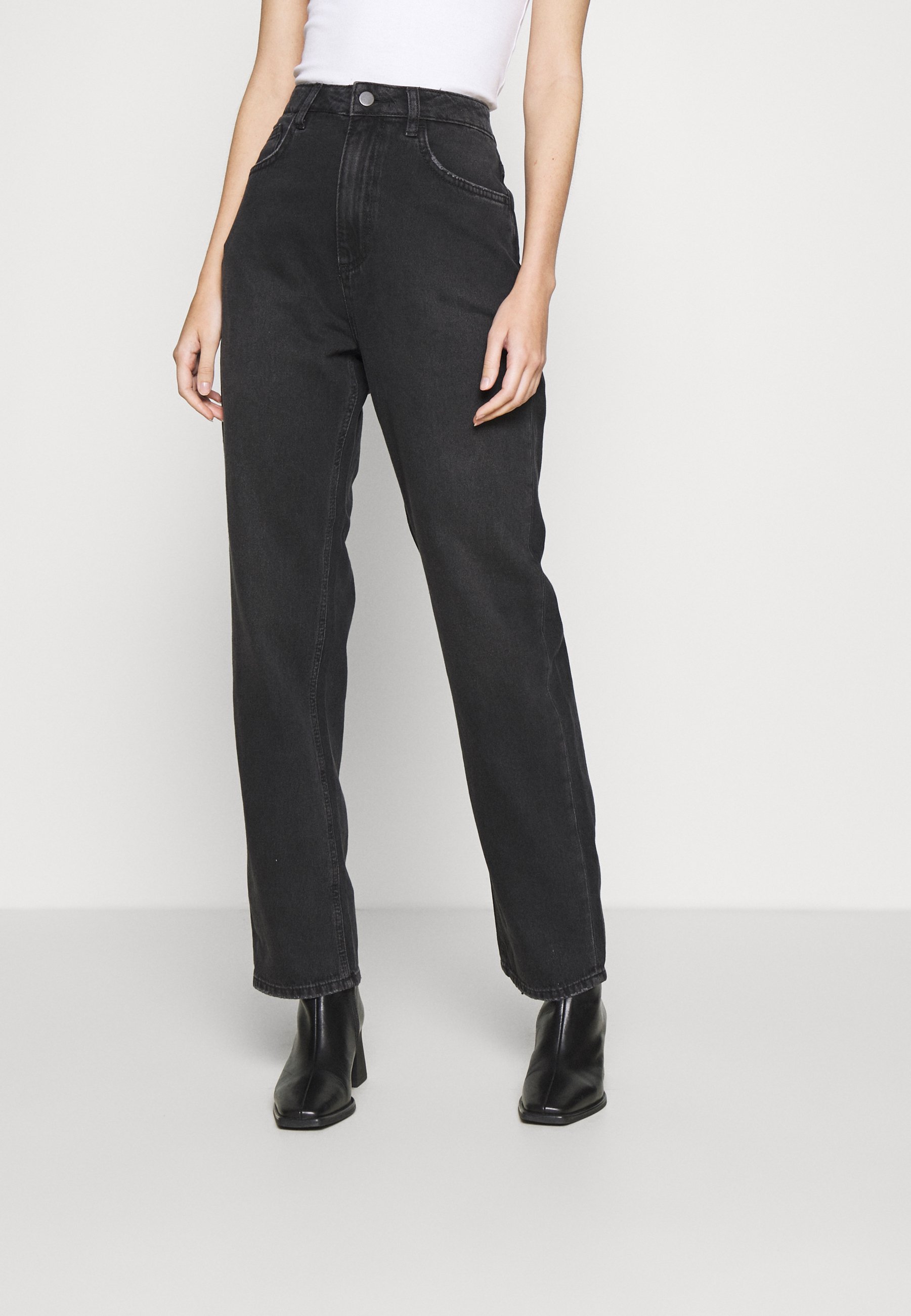 High rise straight jeans black Clearance