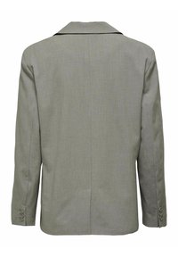 Blazer pour homme gris clair sur mesure, vu de dos, avec un col cranté, des manches longues et trois boutons à chaque poignet.