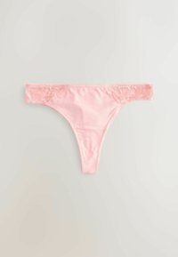 String femme rose clair avec détails floraux en dentelle sur la ceinture, posé à plat sur un fond clair.