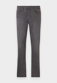 Jeans in denim grigio slim-fit con una leggera sfumatura. Dotati di cinque tasche, passanti per cintura e chiusura classica a bottone. Texture liscia, gamba dritta.