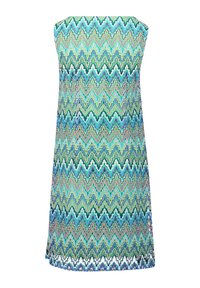Robe sans manches avec un motif en zigzag dans des tons de bleu, de vert et de blanc. Fabriquée en tissu léger avec une coupe décontractée.