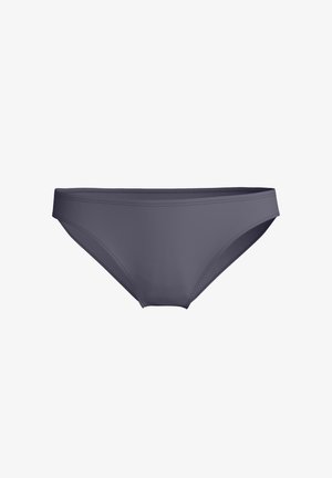 Donkergrijze, lage bikinistijl ondergoed van gladde stof met minimale zichtbare naden, afgebeeld tegen een witte achtergrond.