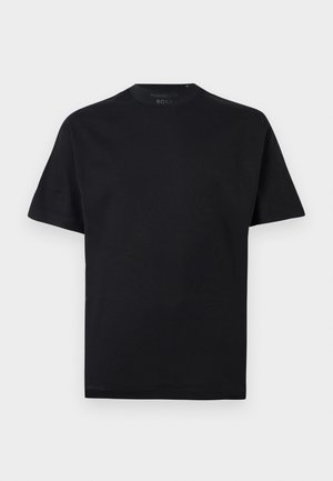 Μαύρο T-shirt με κοντά μανίκια και στρογγυλή λαιμόκοψη, με μίνιμαλ σχέδιο και διακριτικό λογότυπο Porsche BOSS στο εσωτερικό του γιακά.