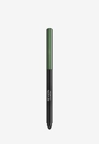 Revlon ColorStay eyeliner pencil, featuring a metallic green cap, black body, and a soft smudge tip for application versatility.