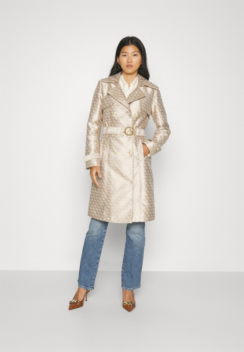 Guess belted logo trenchcoat beige sand zalando at