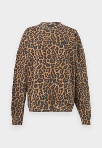 Καφέ και μαύρο φούτερ με λεοπάρ μοτίβο, μακριά μανίκια με ριμπ μανσέτες, λαιμόκοψη τύπου crew και μικρό κεντητό λογότυπο στο αριστερό στήθος.