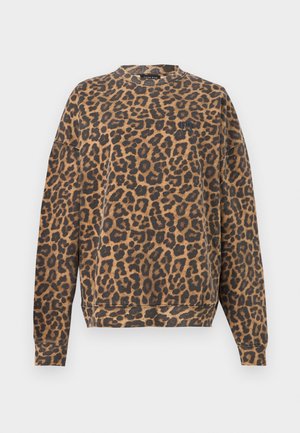 Καφέ και μαύρο φούτερ με λεοπάρ μοτίβο, μακριά μανίκια με ριμπ μανσέτες, λαιμόκοψη τύπου crew και μικρό κεντητό λογότυπο στο αριστερό στήθος.