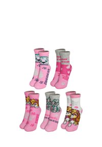 Set di sei calzini alla caviglia colorati in cotone; presenta colori rosa e grigi, design di animali dei cartoni animati, motivi e dettagli testurizzati.