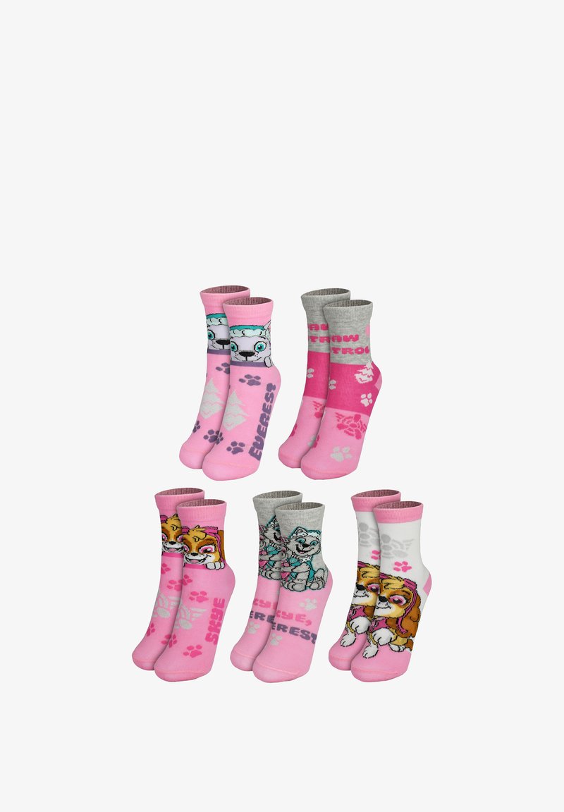 Set di sei calzini alla caviglia colorati in cotone; presenta colori rosa e grigi, design di animali dei cartoni animati, motivi e dettagli testurizzati.