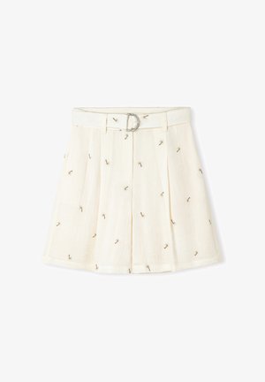 Ipekyol, IPEKYOL SHORT SHORTS WITH CONTRASTING EMBROIDERY BELT - Shorts - ecru