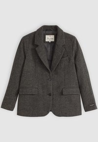 Šedý tvídový blazer s klopovými límci, dvěma předními kapsami a dvěma knoflíky. Disponuje hladkou podšívkou a božním štítkem s logem značky.