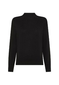 Svetto nero a maniche lunghe con collo alto. Realizzato in un tessuto a maglia testurizzato, con polsini a coste e orlo inferiore. Design semplice.