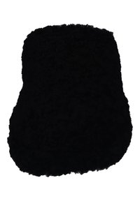 Zwarte pluche emmerhoed met een zachte, gestructureerde afwerking; afgeronde vorm met een brede rand; geen zichtbare logo's of versieringen.