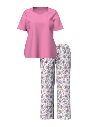 Ulla Popken, ELEPHANT PRINT TWO PIECE PAJAMA SET - Nattøj sæt - dark rose