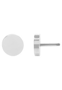 Silberne Ohrstecker mit einem runden, flachen Disc-Design. Glatte Textur, minimale Details und ein gewindeter Stift für sicheren Halt.