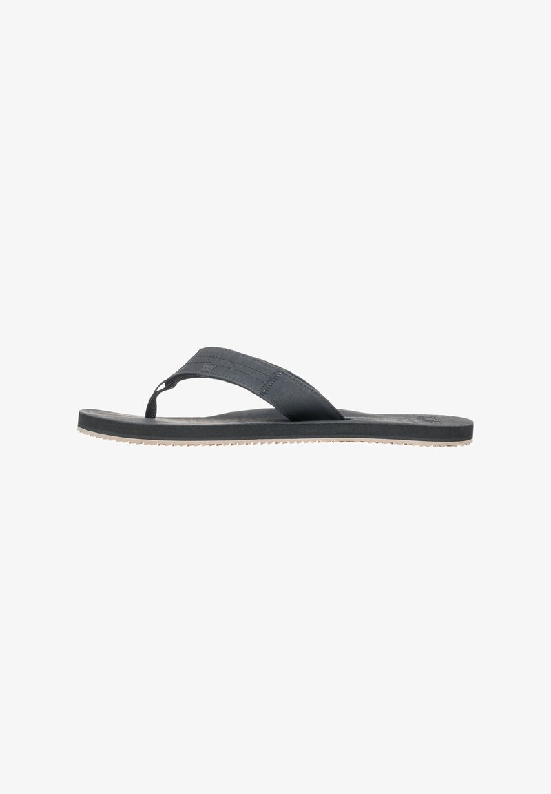 Infradito neri con una soletta liscia, suola in gomma e un design a fascia larga. Caratterizzati da uno stile minimalista e un profilo piatto.