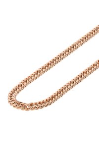 Rózsa arany láncnyaklánc, összekapcsolt gyűrűkkel, sima felülettel és egyenletes vastagsággal.