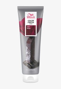 Maseczka do nanoszenia koloru w elastycznej tubie. Szara powierzchnia z teksturowanym obrazem różowej róży i geometrycznym wzorem kamieni. Biała zakrętka.