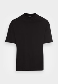 Svart bomulls t-shirt med rund hals, korta ärmar, avslappnad passform och en mjuk yta. Inga mönster eller detaljer synliga.