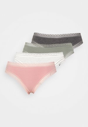 Λευκό μαλακό σουτιέν με λεπτές τιράντες συνδυασμένο με ελαιόχρωμες εσώρουχα με δαντελένιες λεπτομέρειες. Η λεία ύφανση και ο αδιάκοπος σχεδιασμός ενισχύουν την άνεση.