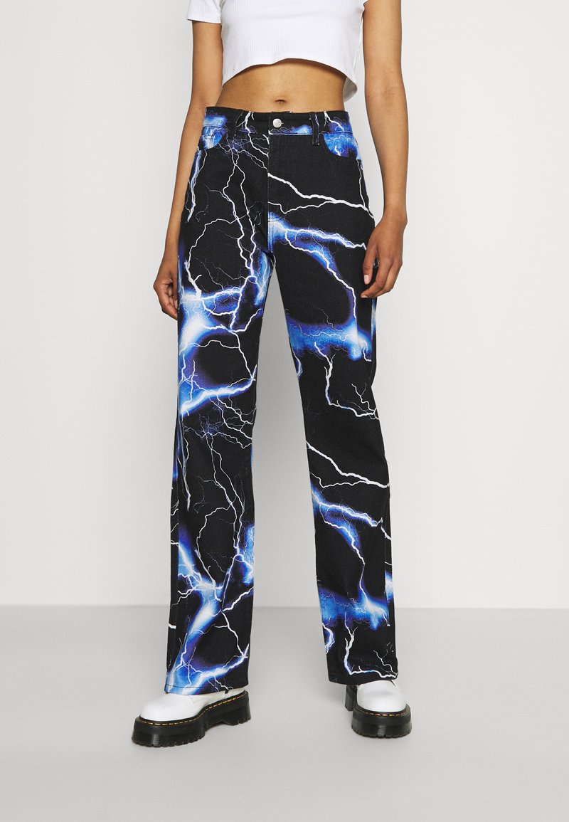 Jaded London LIGHTNING - Calças de ganga de perna direita - blue