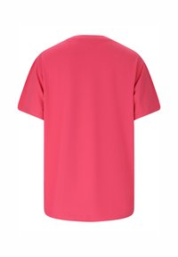 Festes, leuchtend pinkfarbenes T-Shirt mit kurzen Ärmeln, Rückansicht, mit Rundhalsausschnitt und schlichtem Design.
