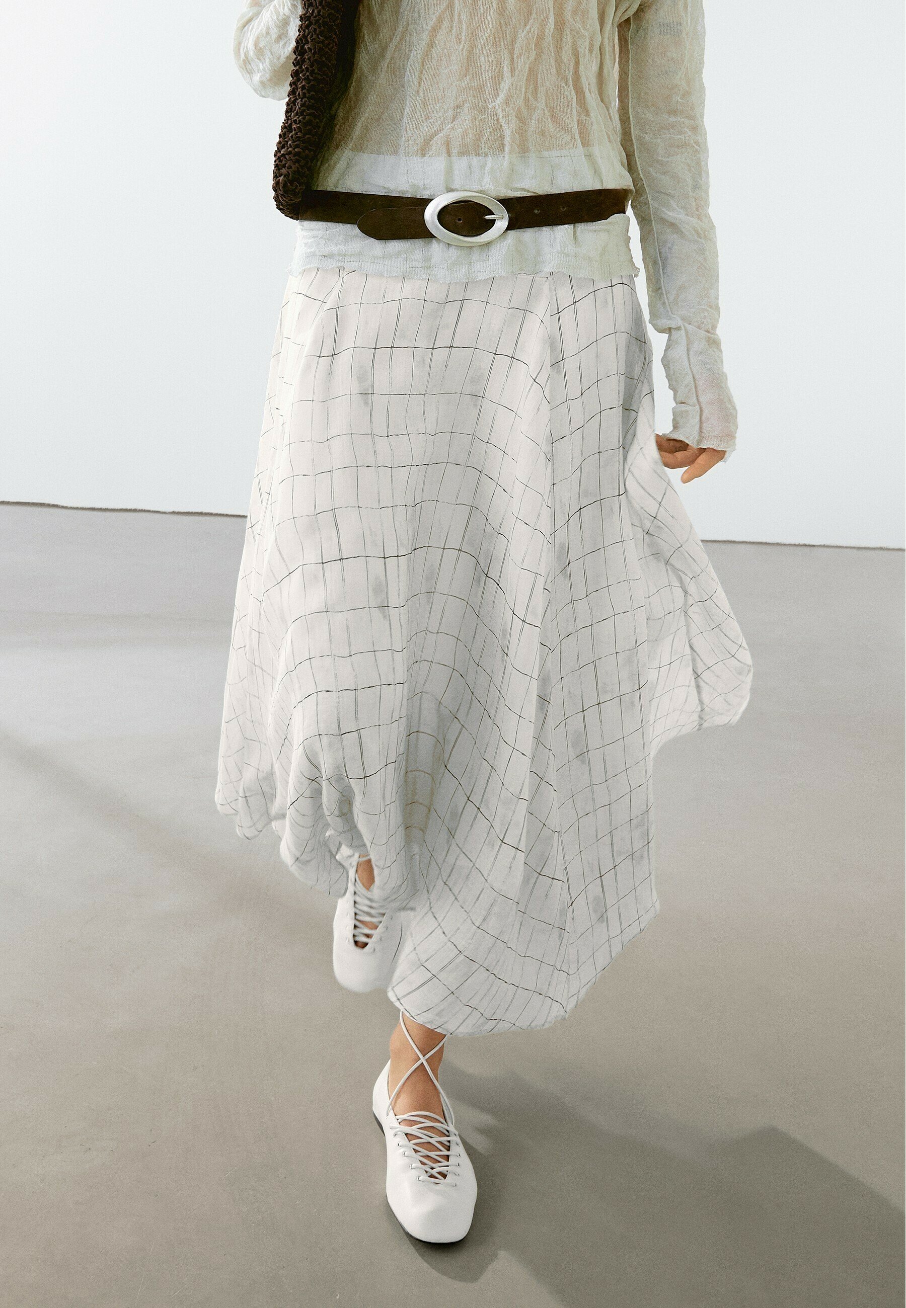 【Massimo Dutti】Long flowing skirt with gathered detail FLOWING - Massimo Dutti - US