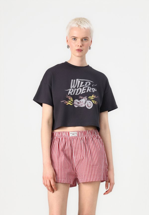 NMALENA O NECK SEMICROP - Print T-shirt - obsidian