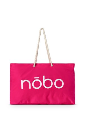 Pink tote bag with a smooth texture, featuring a white logo "nōbo" and two braided rope handles for carrying.