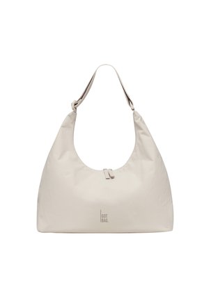 Sac bandoulière de style hobo beige avec une sangle ajustable, fermeture éclair et logo "GOT BAG." centré près du bas.