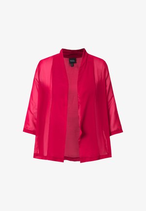 Durchsichtige, knallrote Kimono-Jacke im lässigen Schnitt mit offener Vorderseite und Dreiviertelärmeln. Weicher Stoff und leichtes Material.