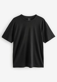 Camiseta de algodón negra con cuello redondo, mangas cortas y corte regular. Presenta un diseño liso sin patrones ni elementos visibles.