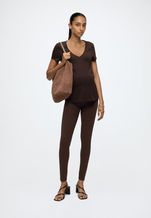 Anna Field MAMA, V NECK TOP - Βασικό μπλουζάκι - egret/english manor/chocolate plum