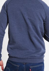 Mörkblå bomulls Sweatshirt med raglanärmar, rundad hals och ribbade muddar. Slät textur, enkel design och kroppsnära siluett.